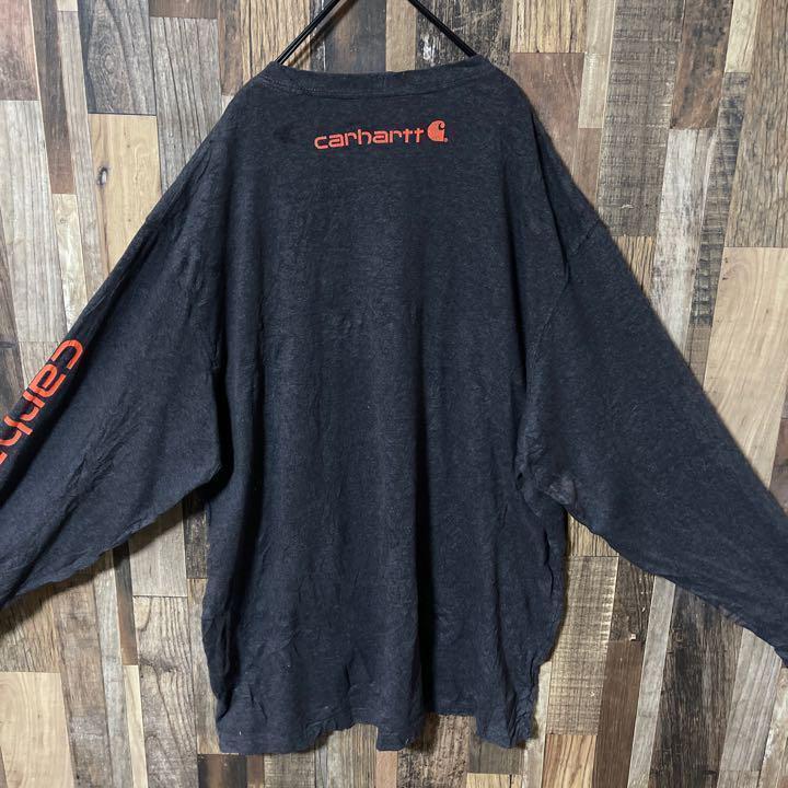 カーハート ロンT 2XL プリント ロゴ グレー tシャツ メンズ 古着 長袖