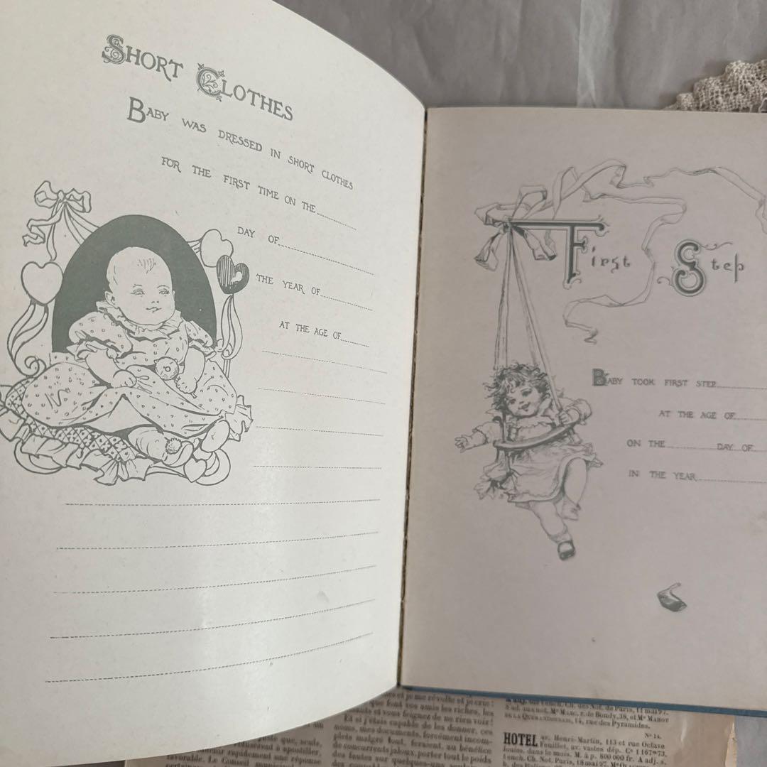 ジャンクジャーナル素材に♡1909年アンティークのベビーブック洋書　雑記帳　古書