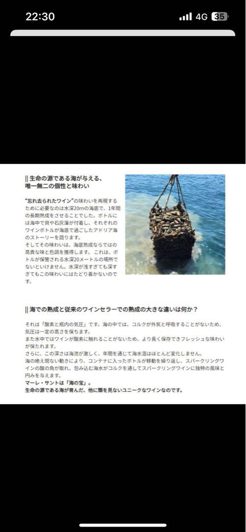 【パリオリンピック公式 海底熟成ワイン】マーレ・サント・キュヴェ・プレステージ
