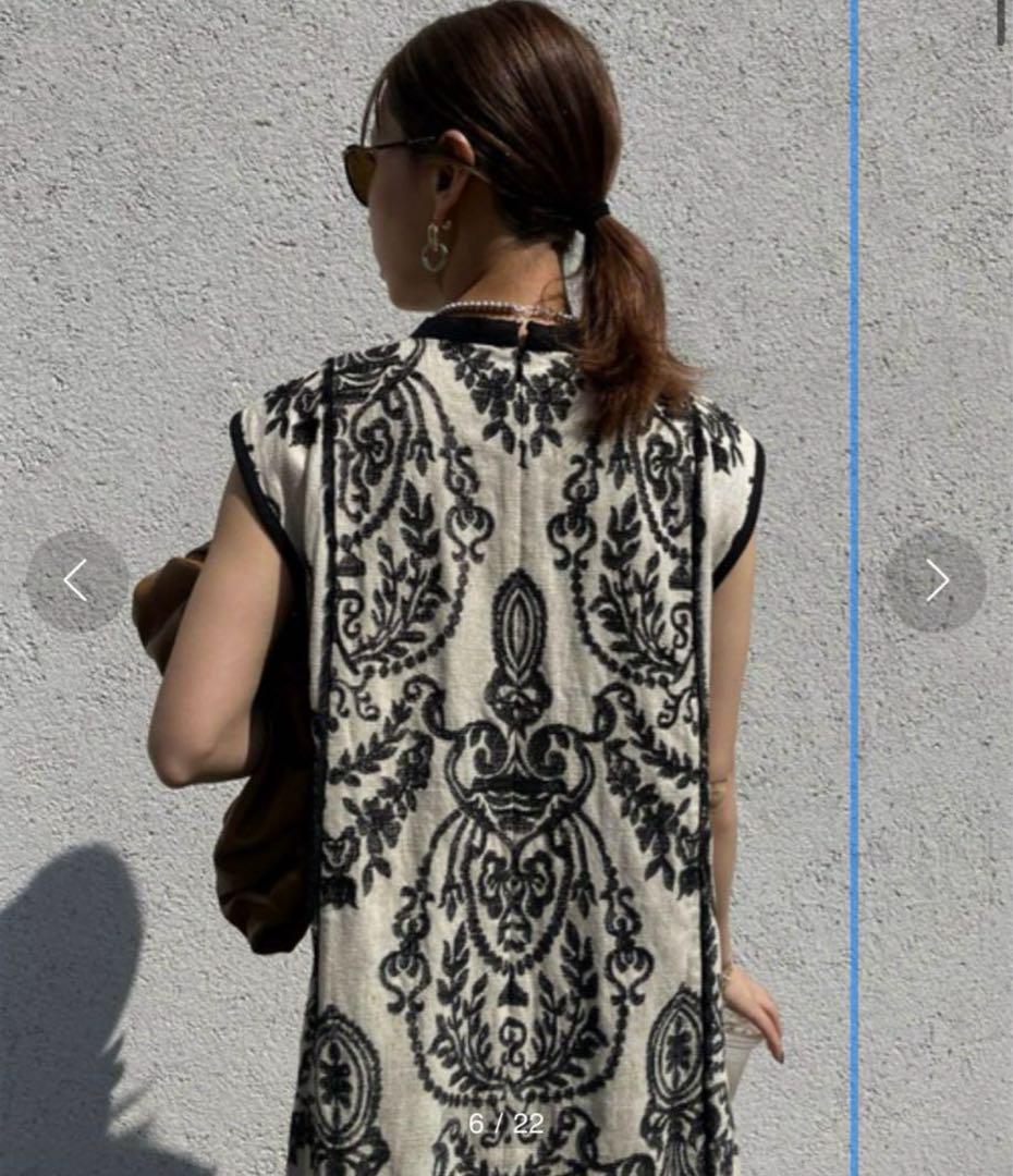 ワンピース ameri DAMASK EMBROIDERY LINEN DRESS