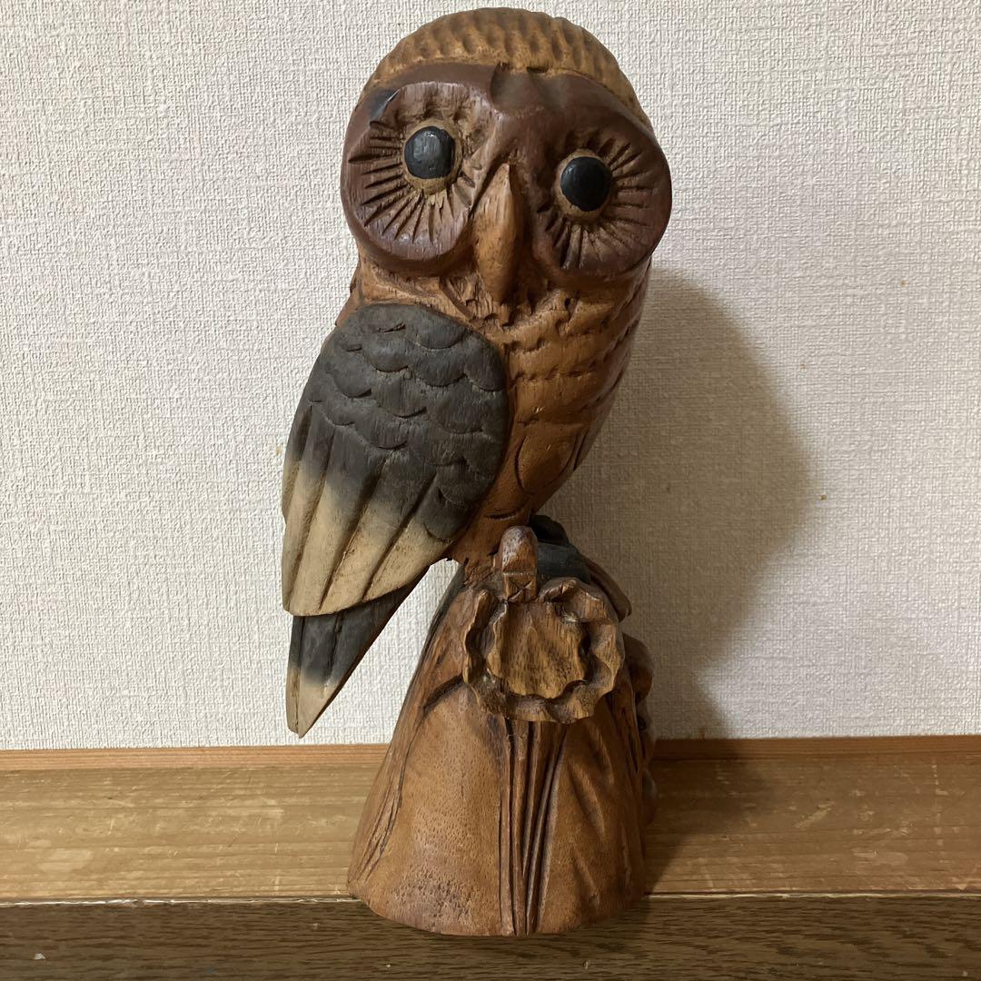 美品 フクロウ 木彫り 置物 オブジェ アンティーク Amazon.co.jp: 木彫り フクロウ (H-38cm) 中古 梟 アンティーク