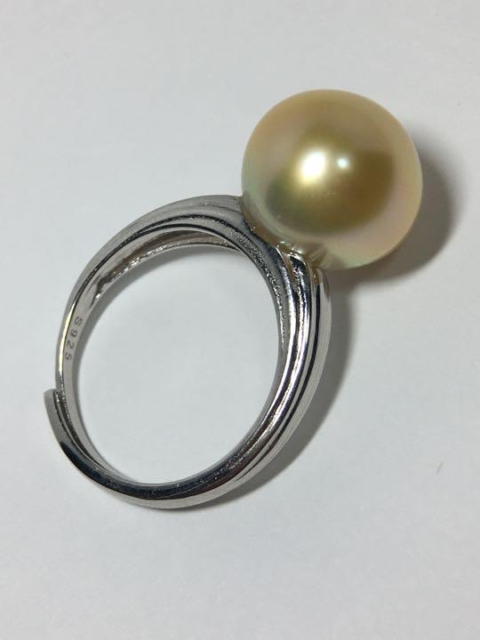 全国送料無料・イイ店 大粒12.5mm ゴールデンパール 白蝶南洋真珠 リング アクセサリー