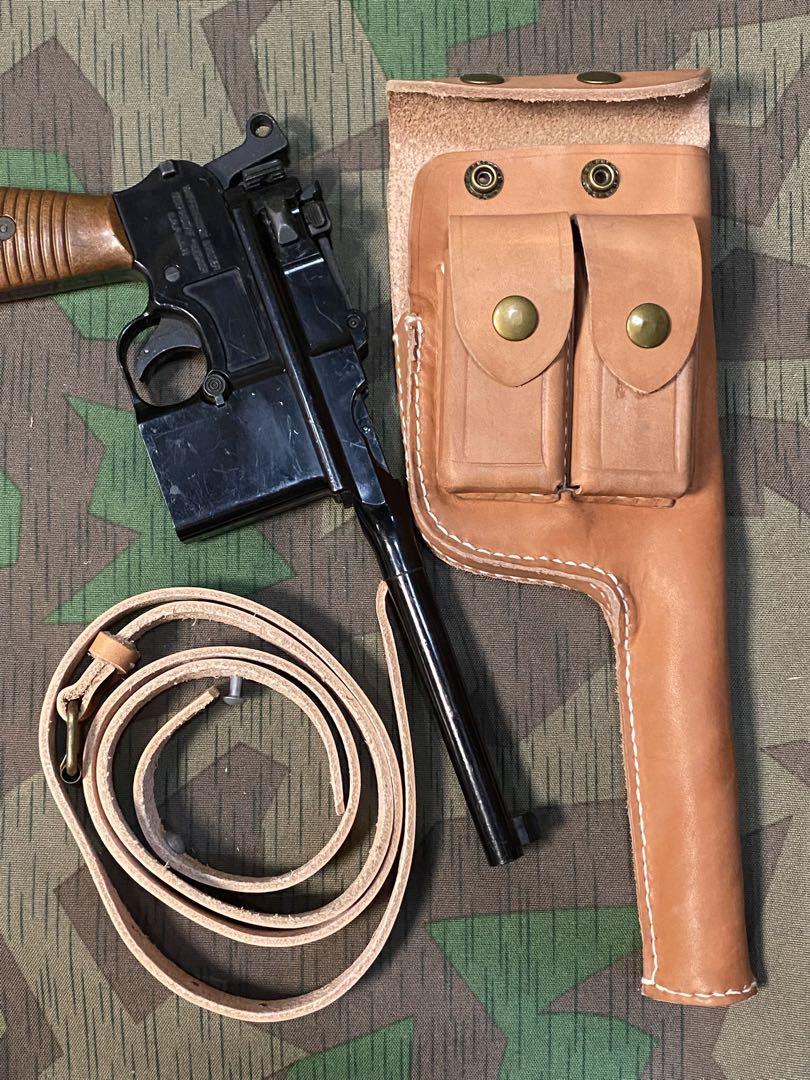 ドイツ軍モーゼルM712、C96用革製ホルスター&スリングベルト(レプリカ)