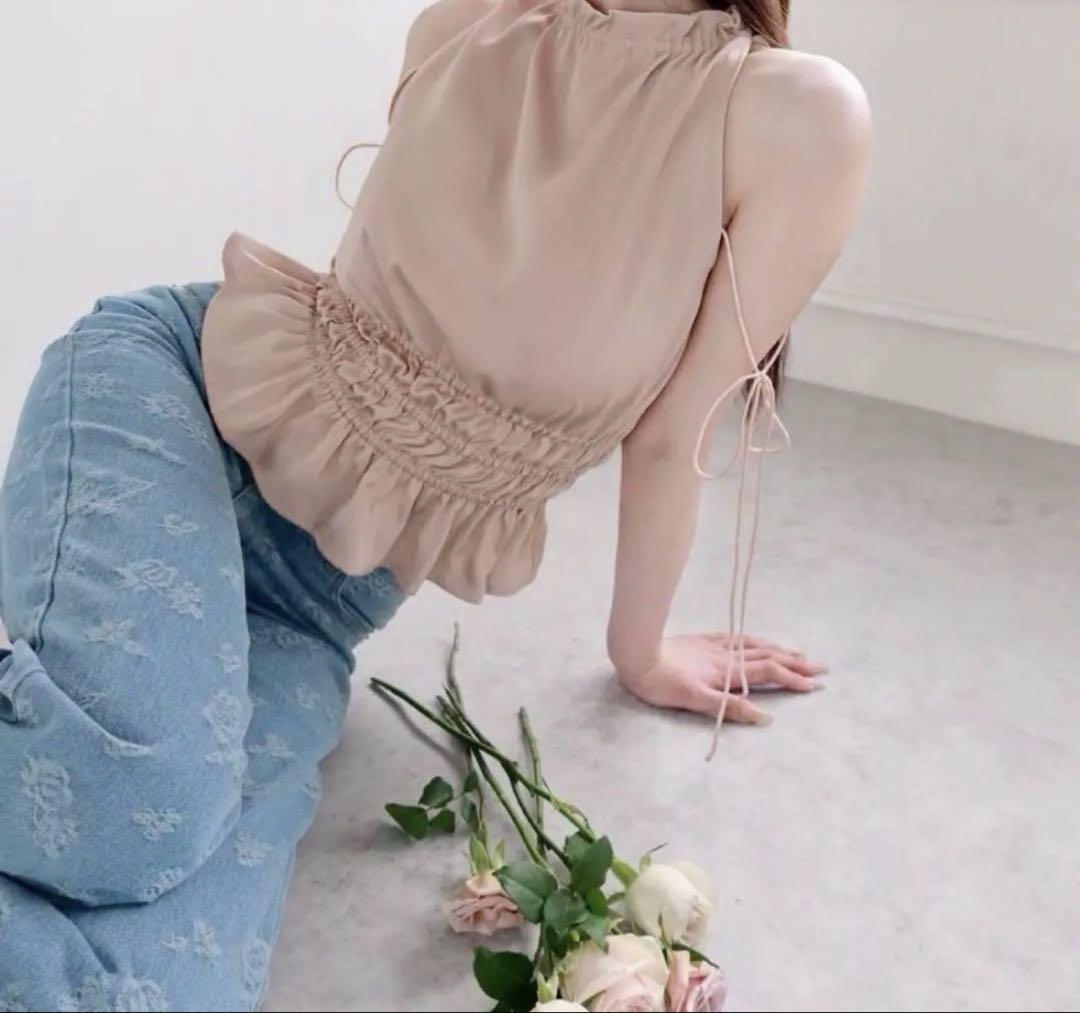 【 YILON MADE】Satin ribbon tops ピンク