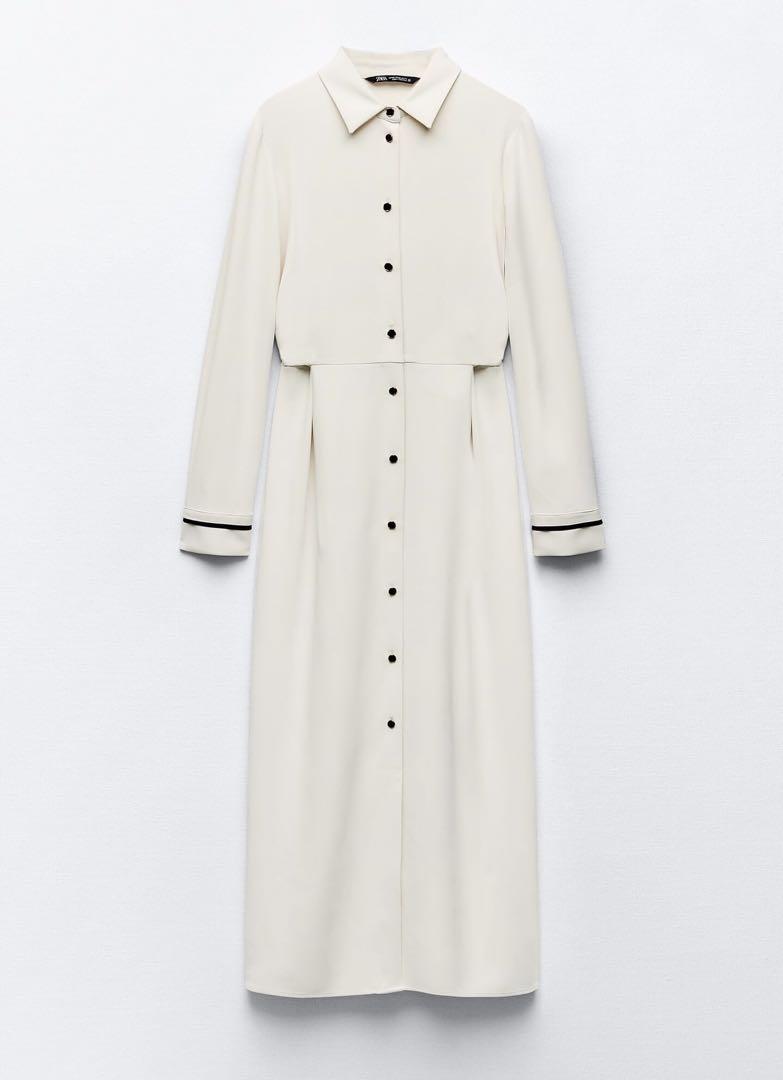 【新品】サイズL♡ZARA♡ベルトシャツワンピース♡ホワイトロングワンピース