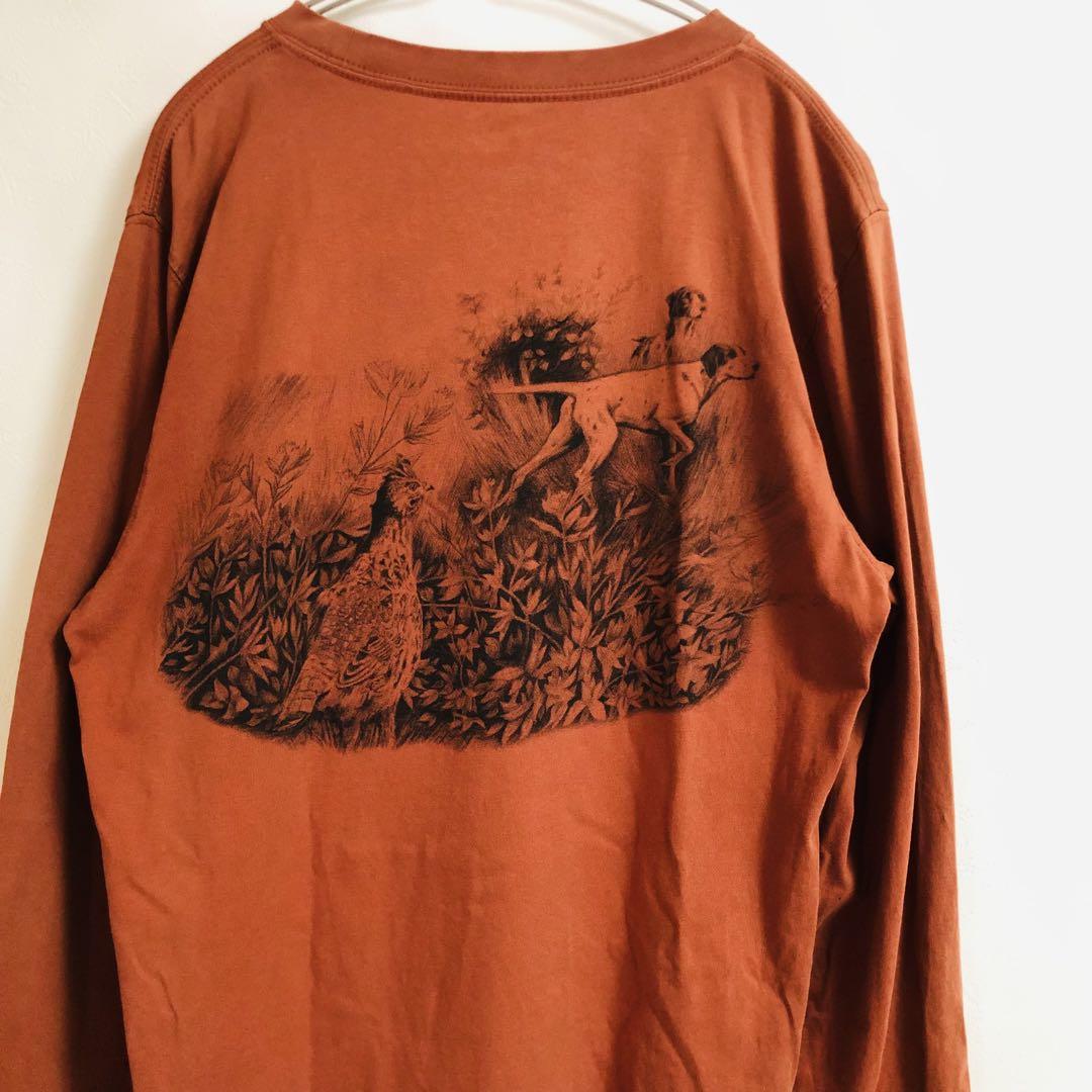 L.L.Bean 長袖Tシャツ M 犬&鳥プリント ヴィンテージ風 USA