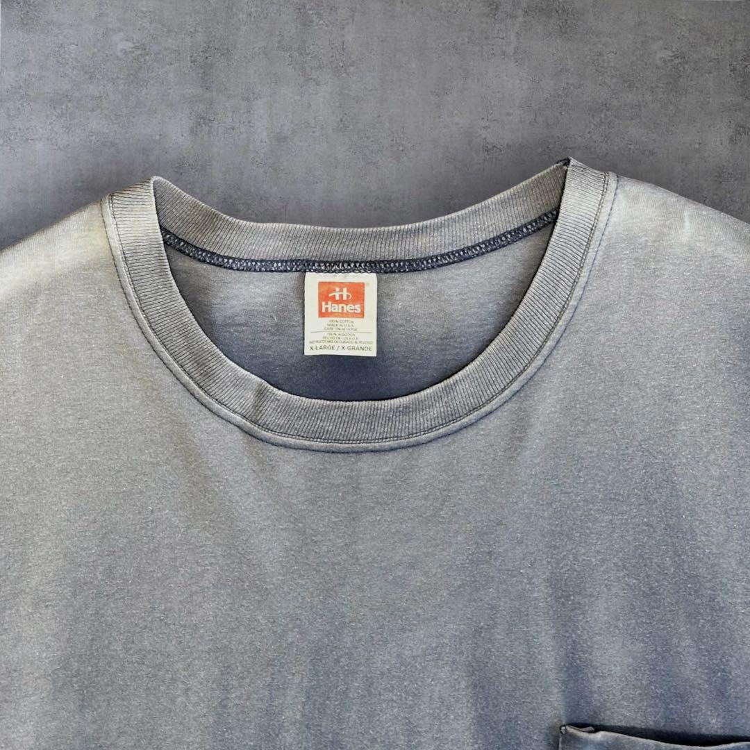 激レア ナス紺 90s Hanes BEEFY-T 無地 ブランク ポケTシャツ