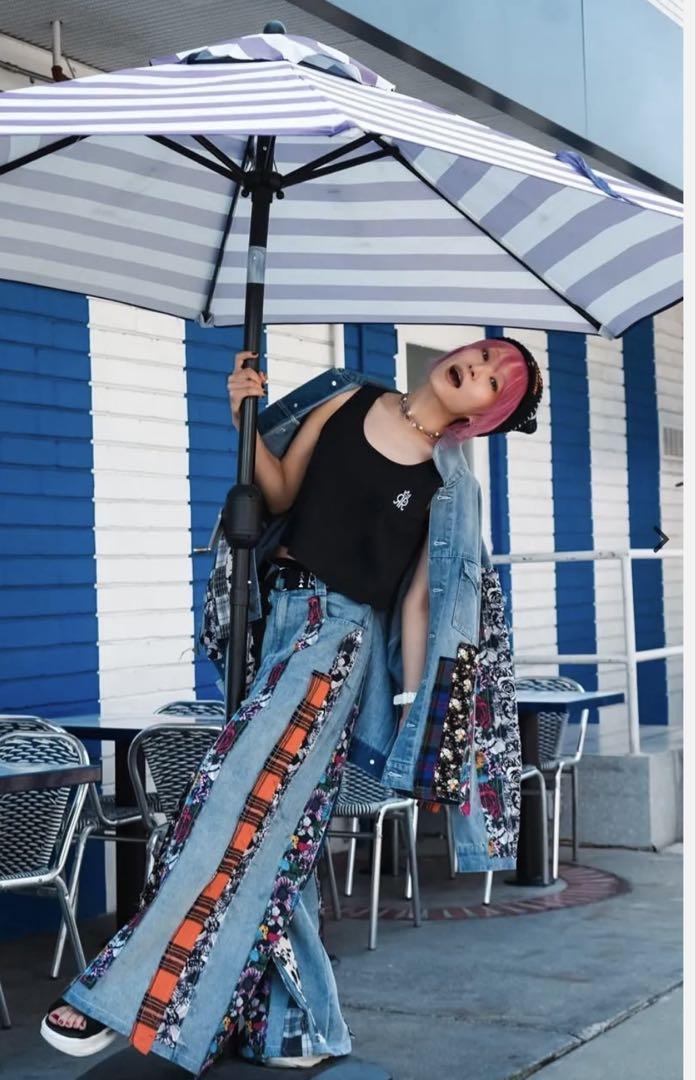 新品 LiSA ROY パッチワークワイドデニムパンツ Lサイズ