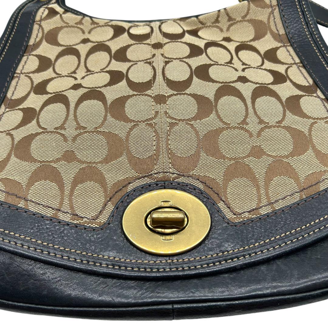 美品】COACH ショルダーバッグ シグネチャー ブラウン