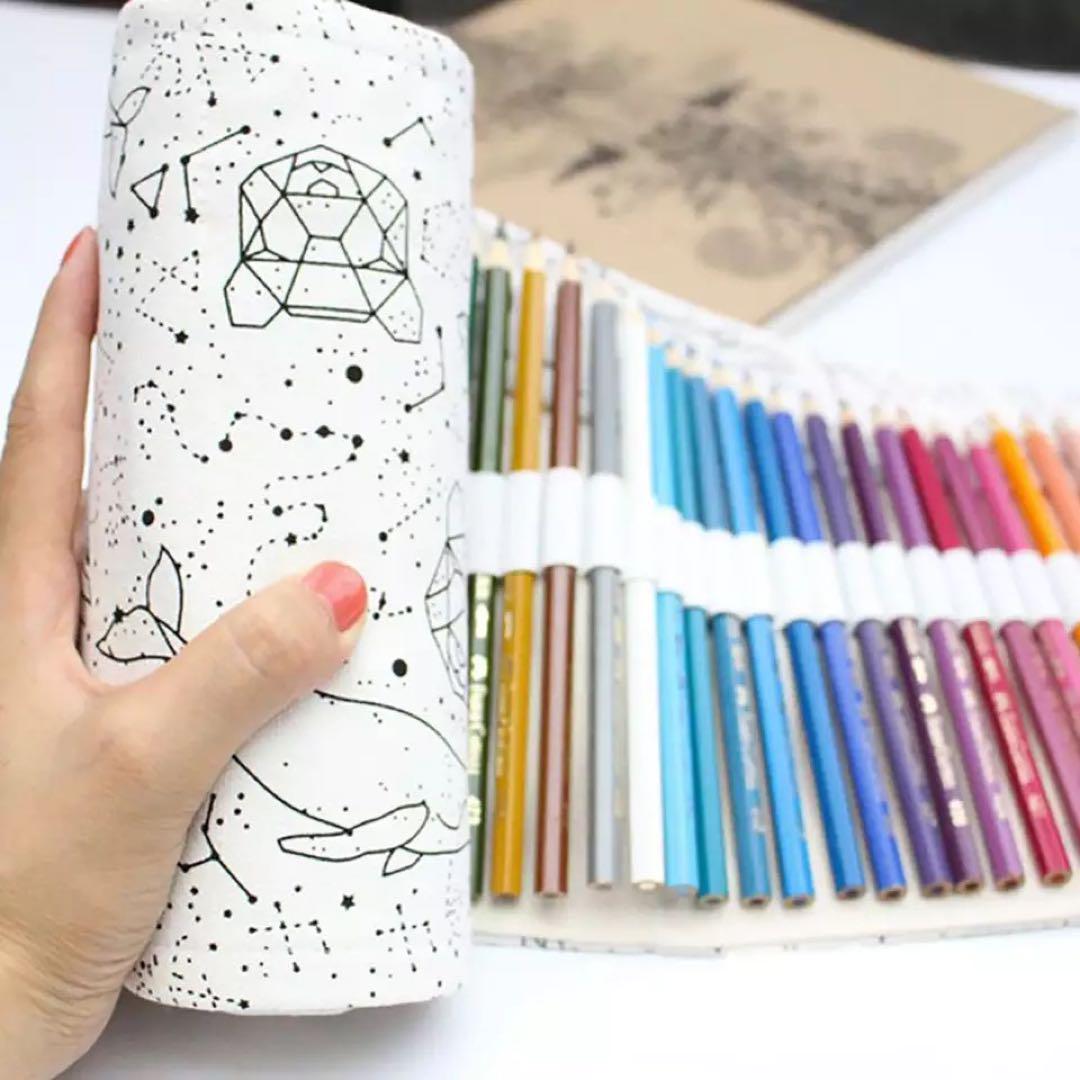 48色鉛筆星座ペンケース付油性子供ペンケースキャンパス収納ケース