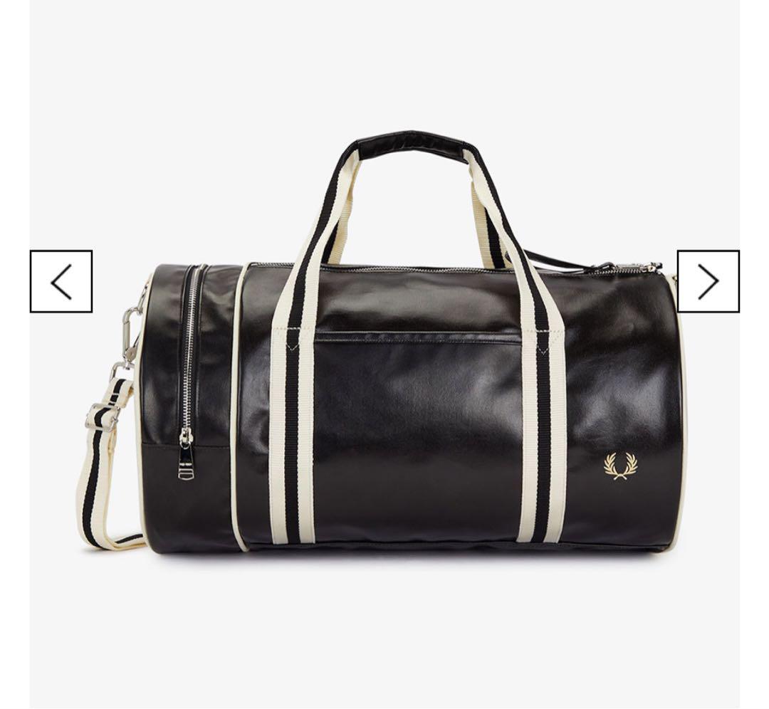 完売品　FRED PERRY フレッドペリー　ドラムバック　白黒　ボストンバック 完売・美品・FRED PERRY】フレッドペリー ドラムバッグ