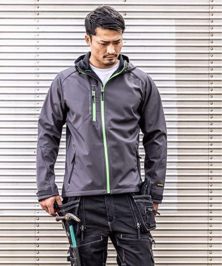 防水ソフトシェルジャケット グレー 作業着 アウトドアアウター ジャンパー