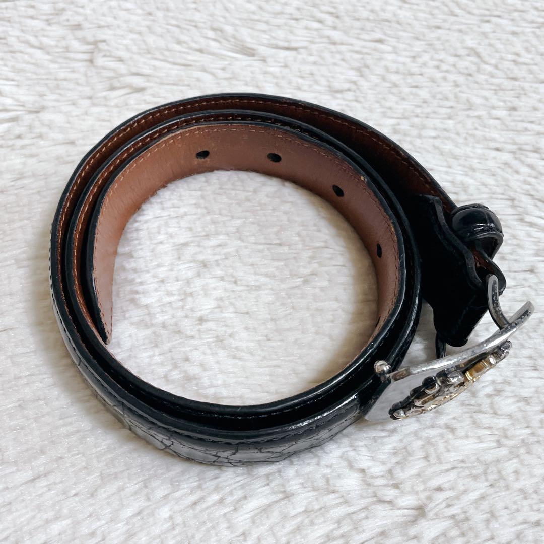 希少 ラルフローレン 獅子 バックル レザー クロコ 型押し ベルト ブラック