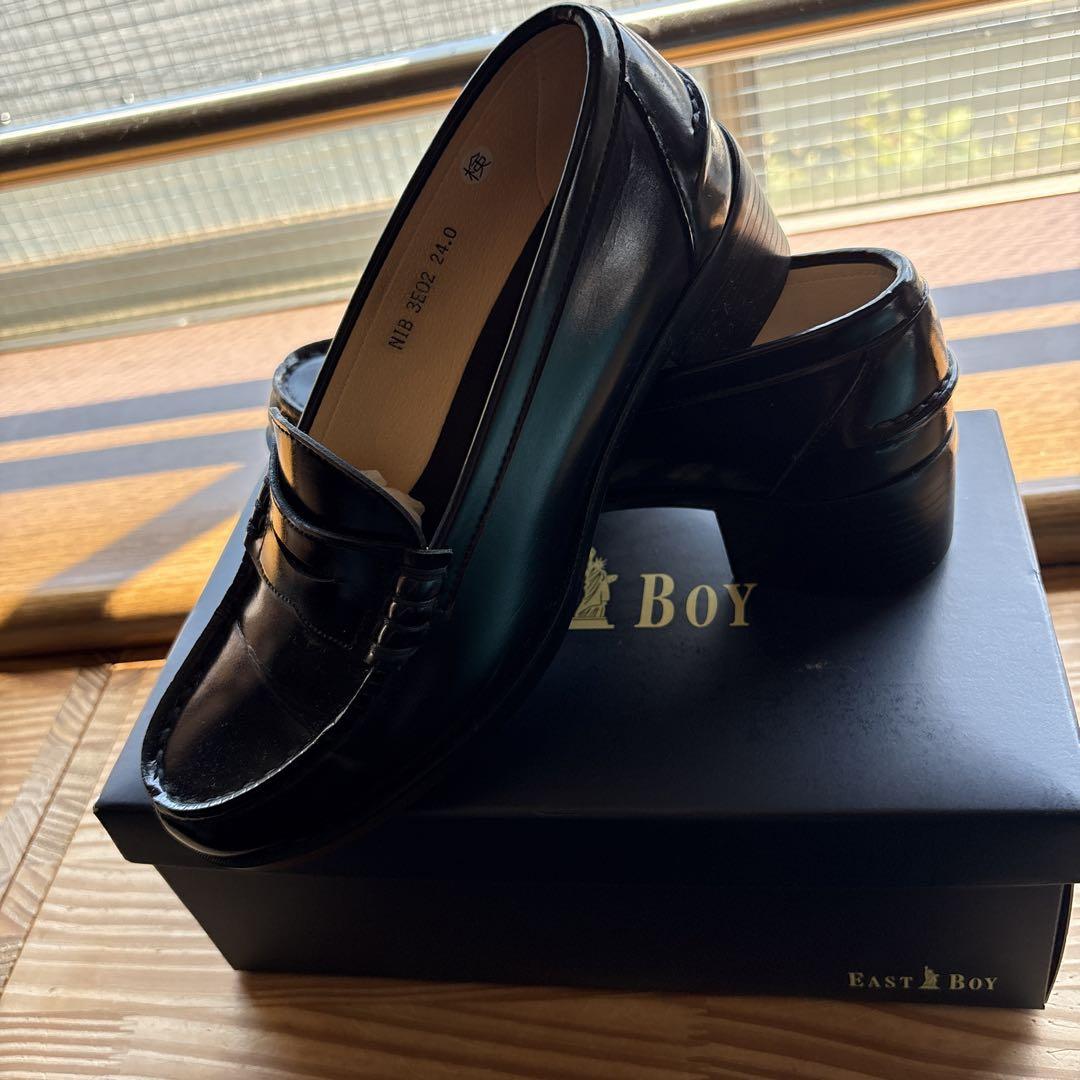 East Boy ブラックヒールローファー 4.5cmヒール