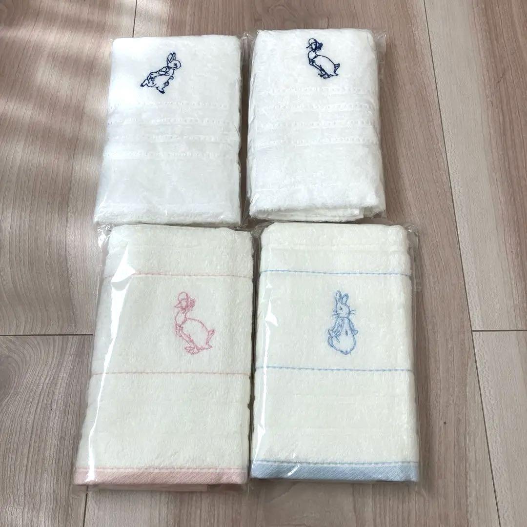 ピーターラビット刺繍入りフェイスタオル 4枚