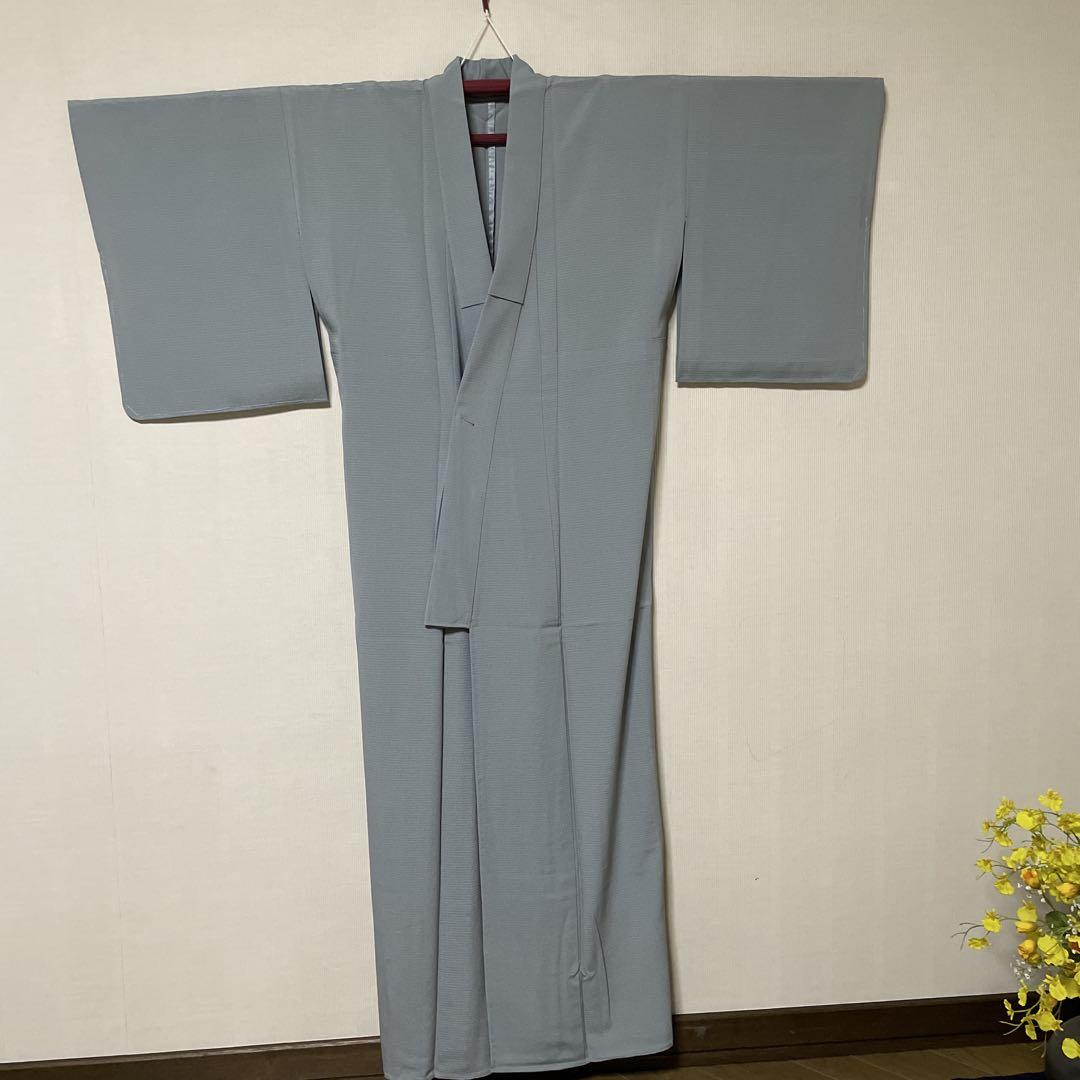 未使用　絽縮緬　無地　グレー　作家物　身丈161cm しつけ付　６月から９月