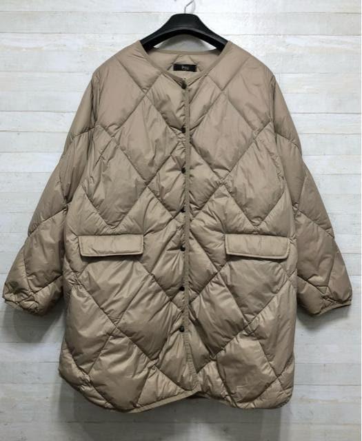 新品☆5Lベージュ系♪ライトダウンコート♪ノーカラーコート☆p771