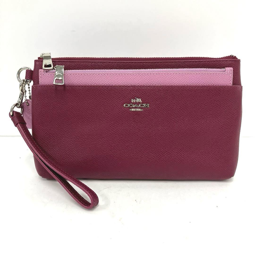 大人気☆COACH☆コーチ☆クラッチバッグ☆ポーチ付☆レザー☆ワインレッド！