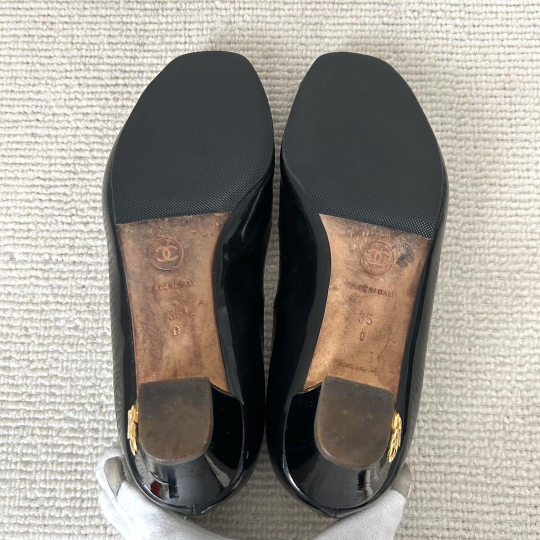 CHANEL シャネル パンプス オープントゥ ココマーク 黒 22cm 35C