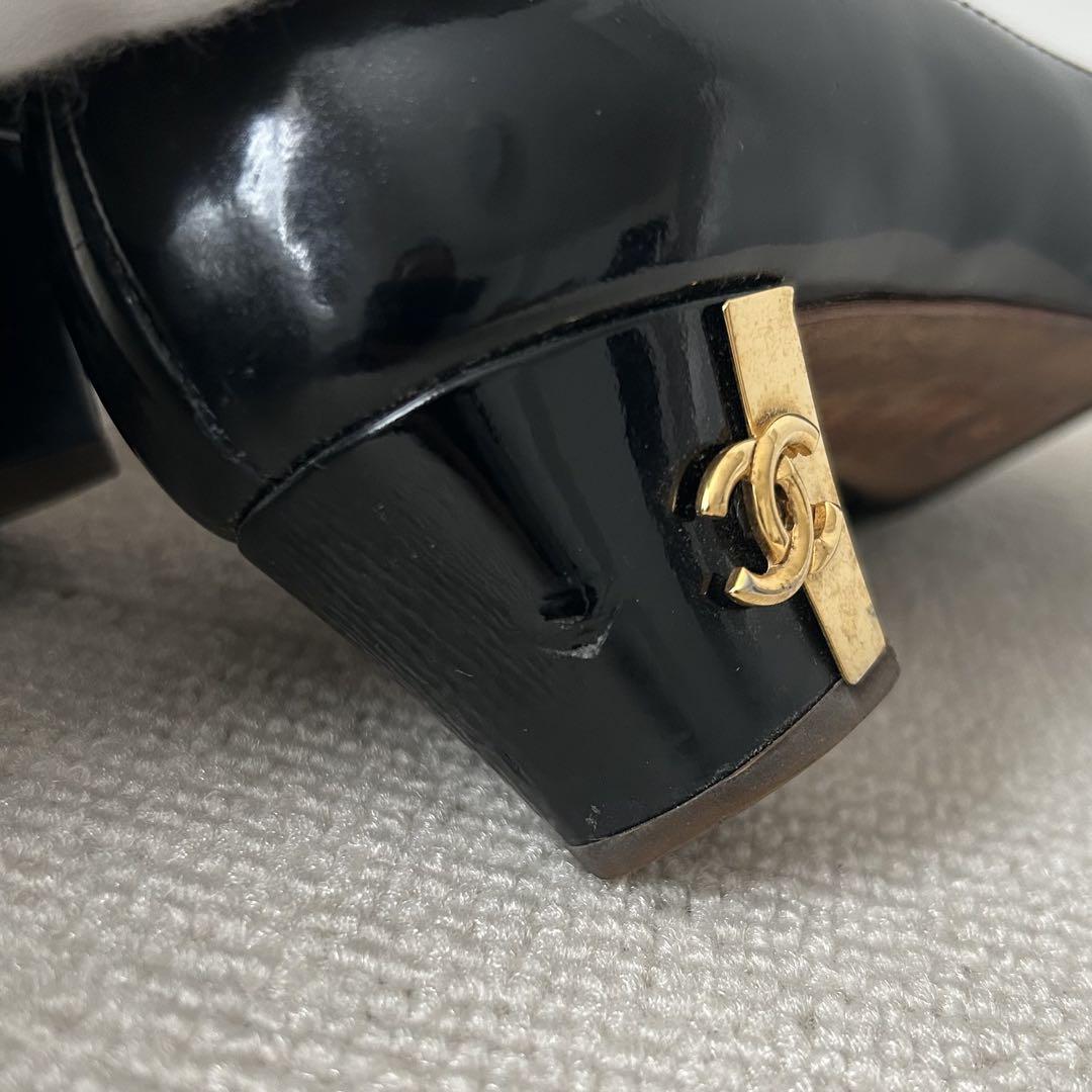 CHANEL シャネル パンプス オープントゥ ココマーク 黒 22cm 35C