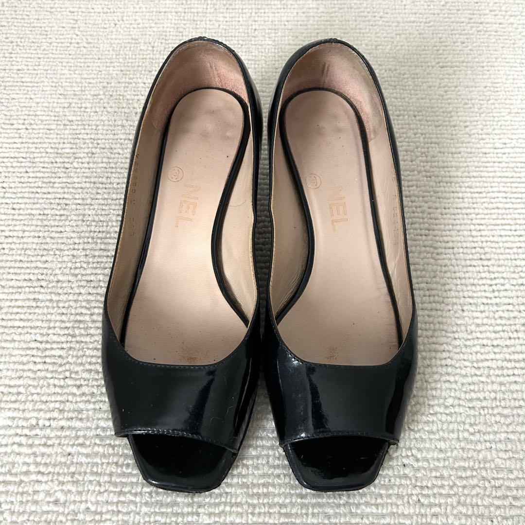 CHANEL シャネル パンプス オープントゥ ココマーク 黒 22cm 35C