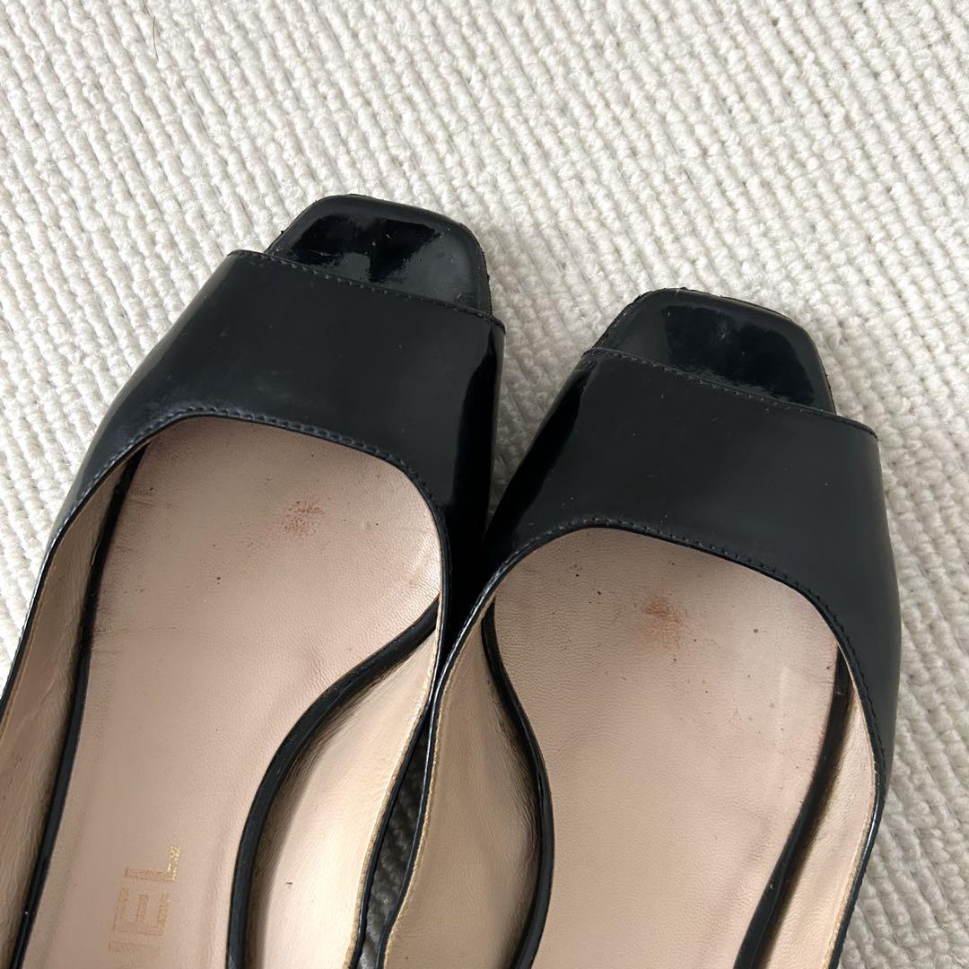 CHANEL シャネル パンプス オープントゥ ココマーク 黒 22cm 35C