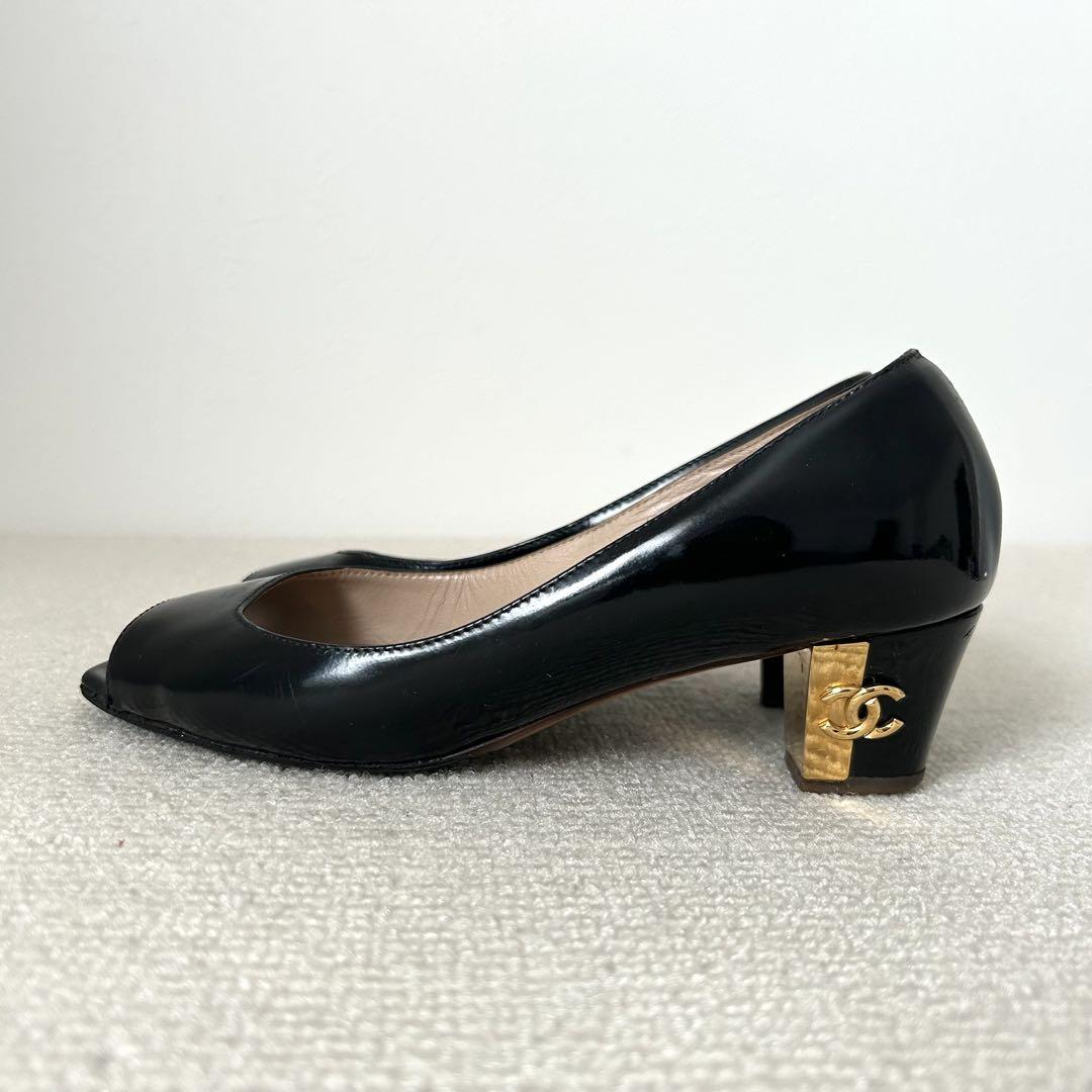 CHANEL シャネル パンプス オープントゥ ココマーク 黒 22cm 35C