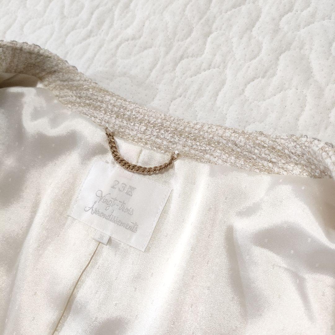 極美品✨23区　ミックスラメツイード　ノーカラージャケット　ベージュ　36
