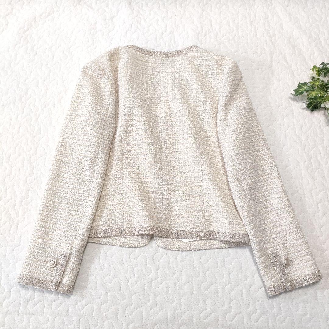 極美品✨23区　ミックスラメツイード　ノーカラージャケット　ベージュ　36