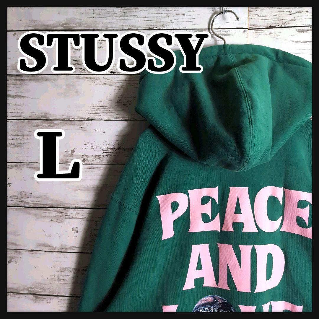 【大好評】ステューシー☆バックプリント入りパーカー peace and love