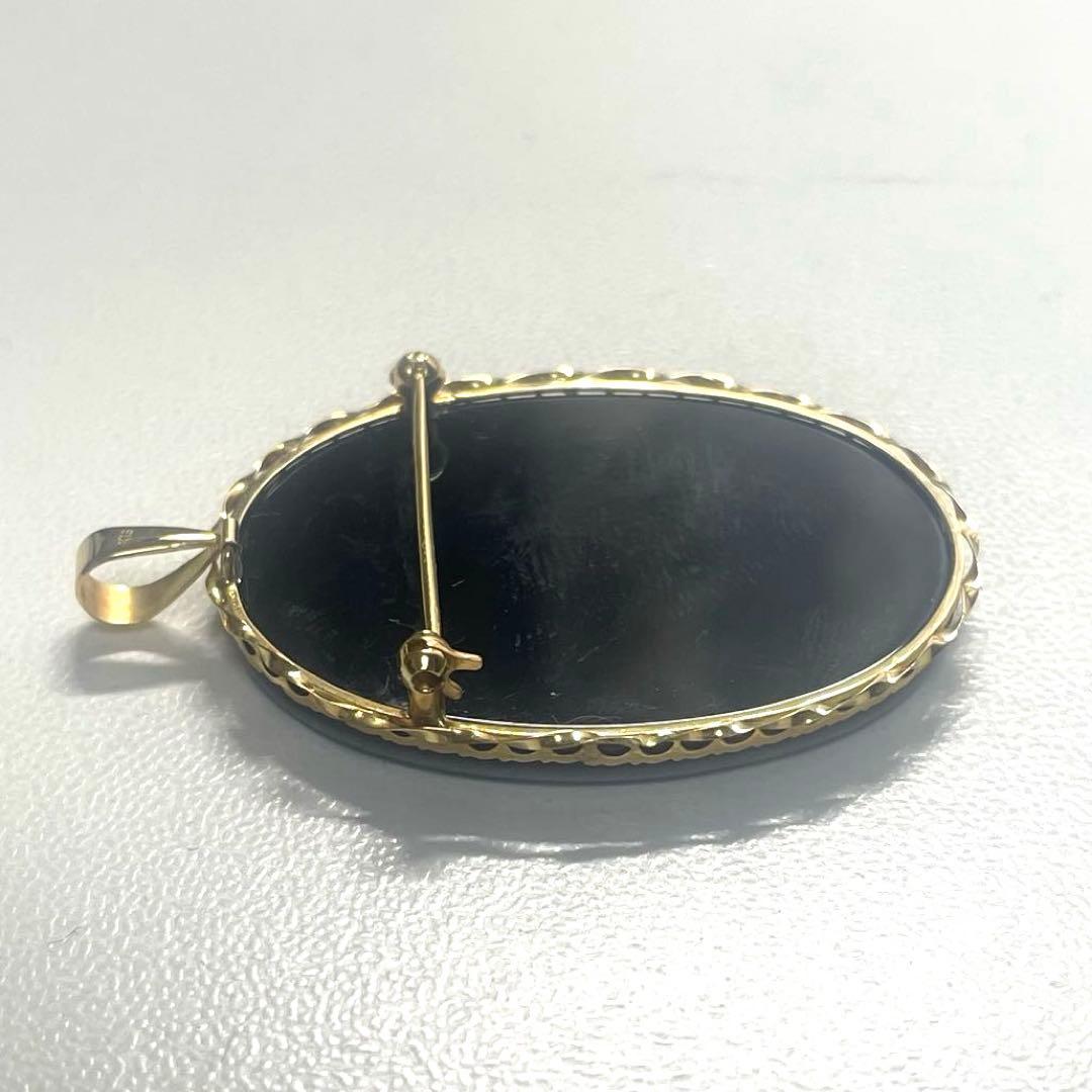 美品　k18 猫の肖像画 インタリオ彫り 瑪瑙　カメオ ペンダント　ブローチ