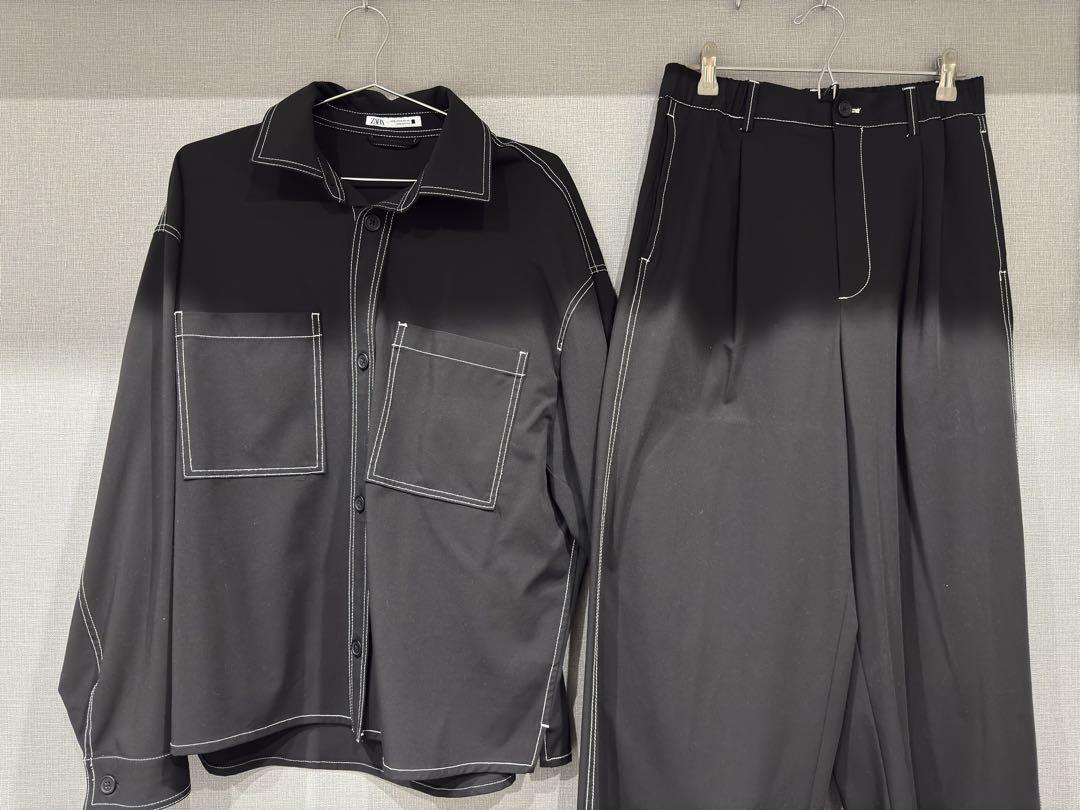 ZARA ブラックステッチ シャツ パンツ 長袖