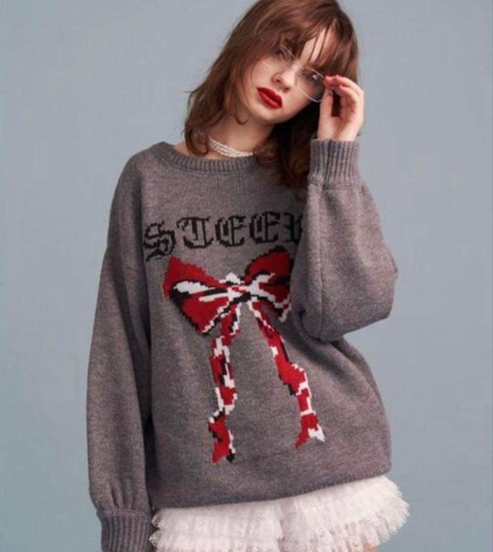 【試着のみ】リボンジャガードルーズニット ジュエティ jouetie