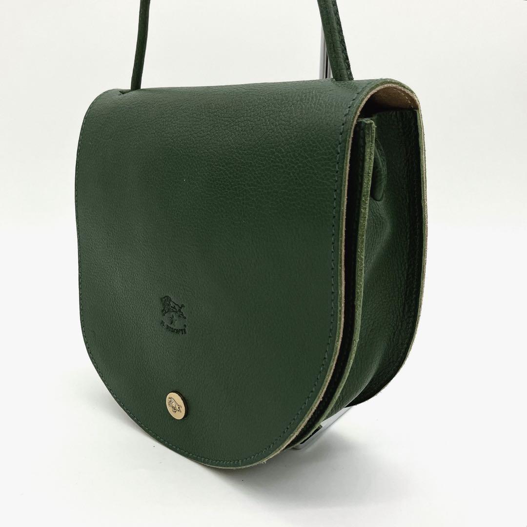 IL BISONTE】ショルダーバッグ ロゴ型押し レザー グリーン.
