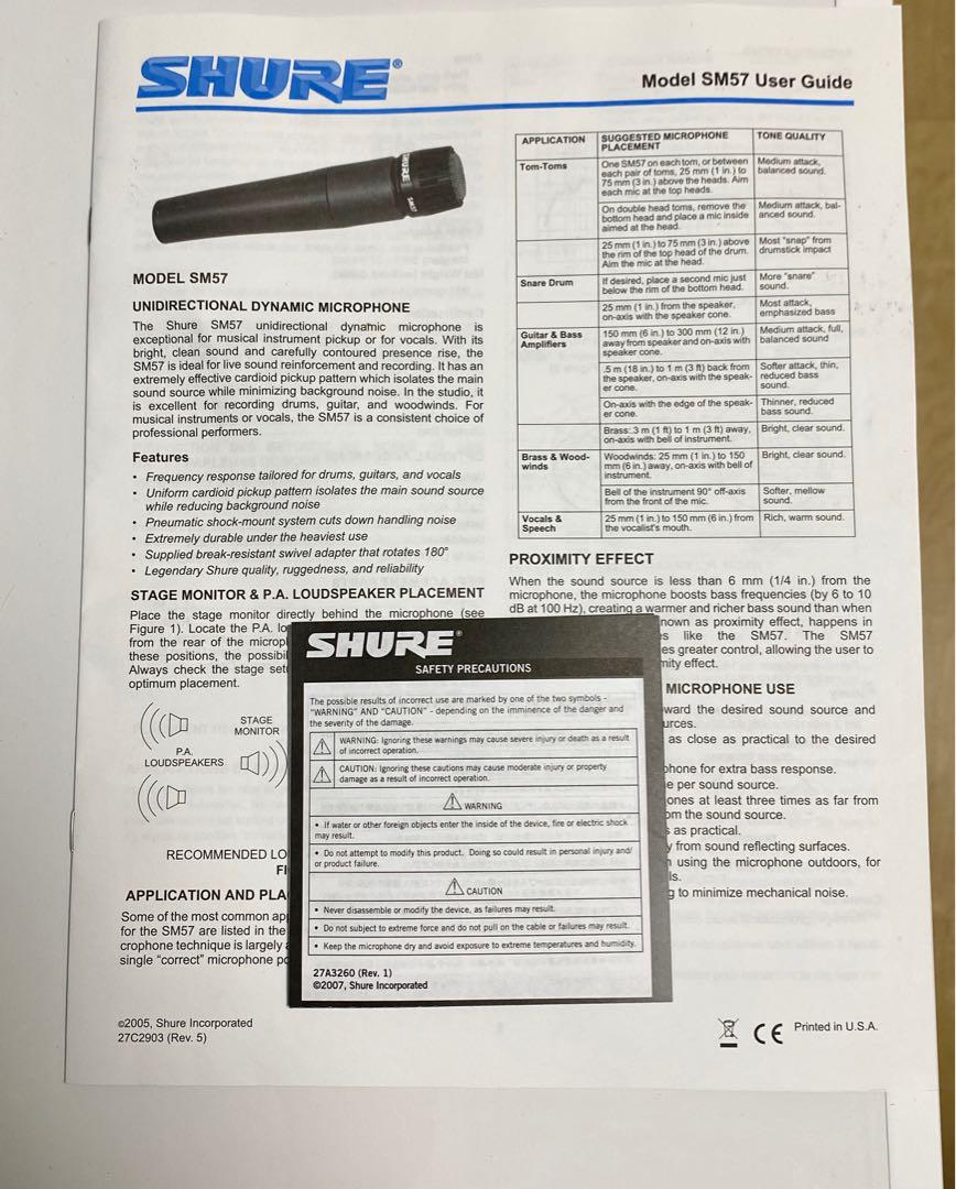 美品 Shure SM57 ダイナミックマイク＋ホルダー・ポーチ・取扱説明書付