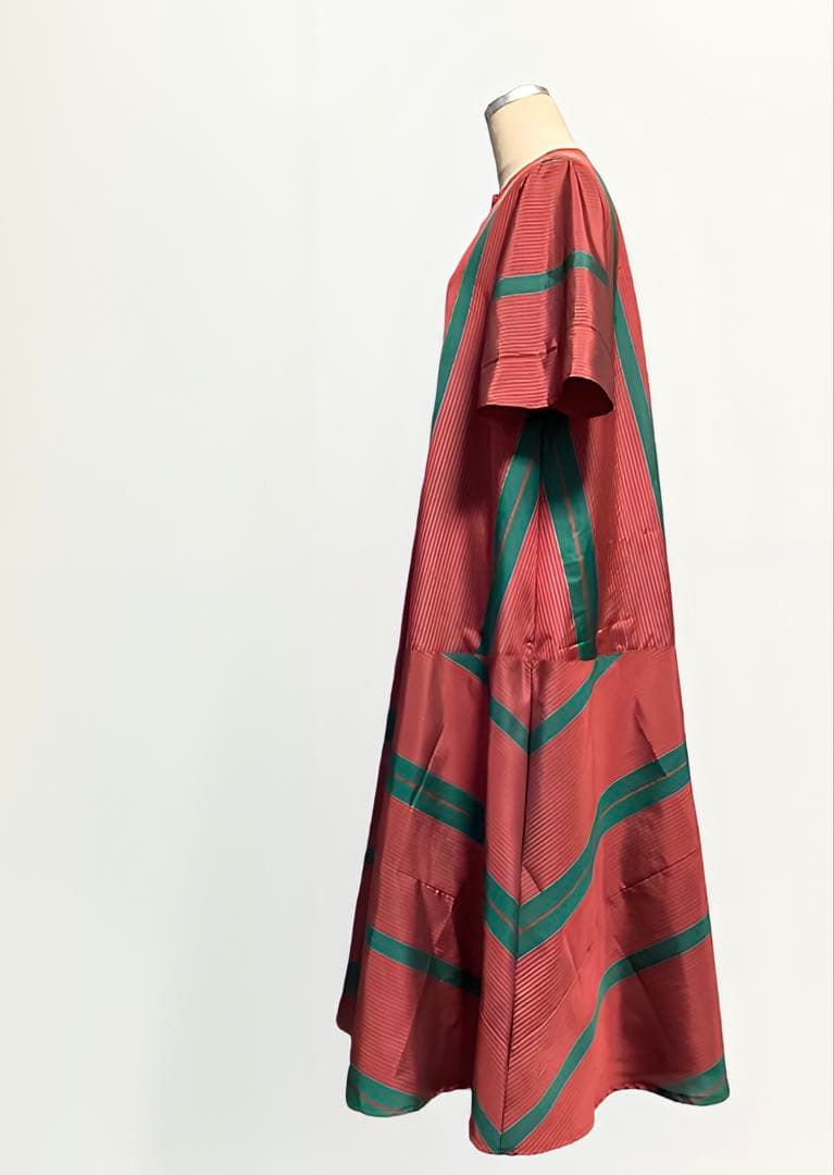 正絹★銘仙着物リメイク~洗い張り反物より~ぺプラム切り替えフレアワンピース五分袖