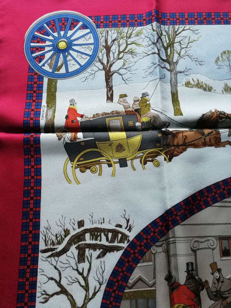 c*i様 HERMES ❥ エルメス スカーフ カレ90 冬の郵便馬車 美品 中古美品 エルメス HERMES カレ90 大判 シルク スカーフ 冬の