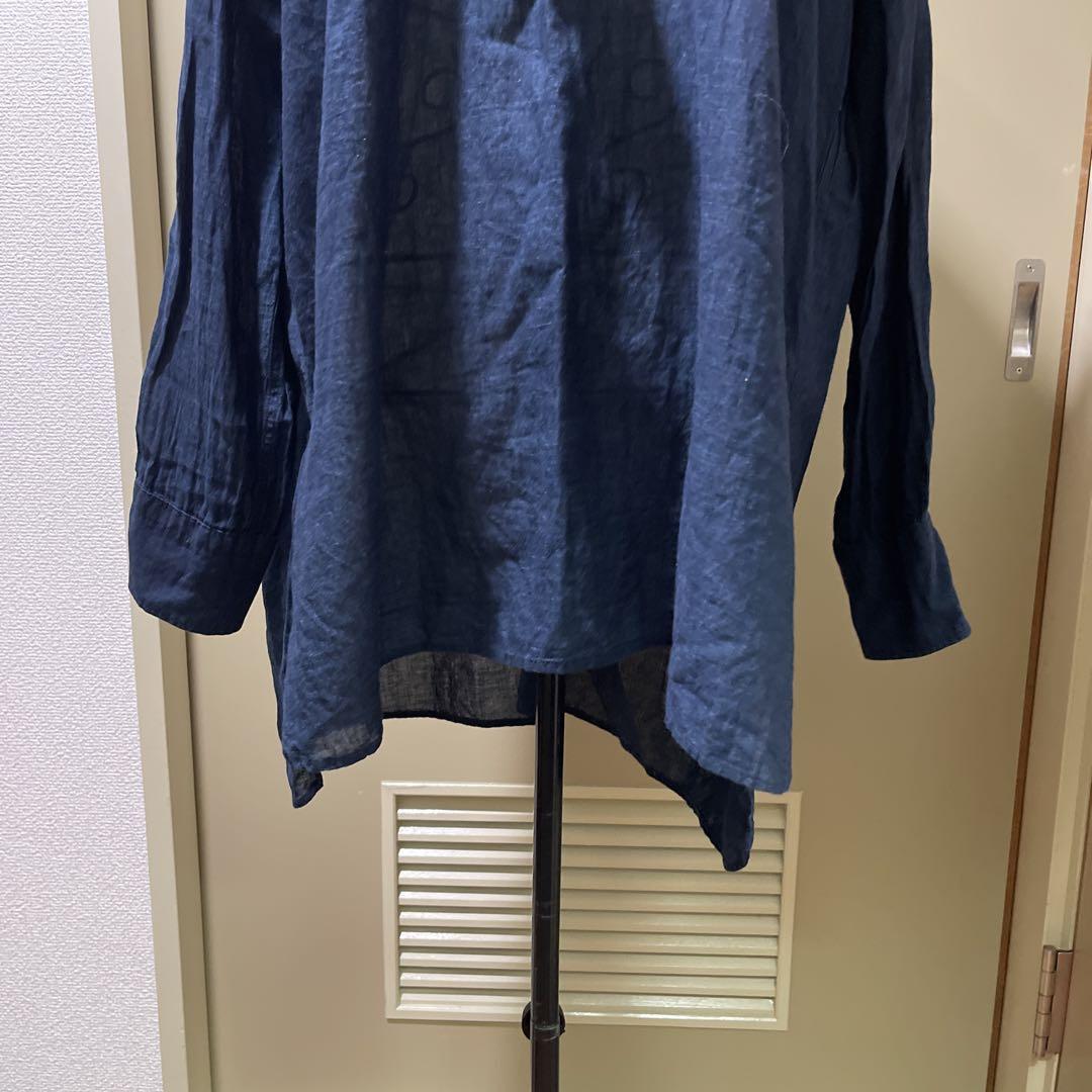 ダークブルー ボタン付き長袖シャツ 45R