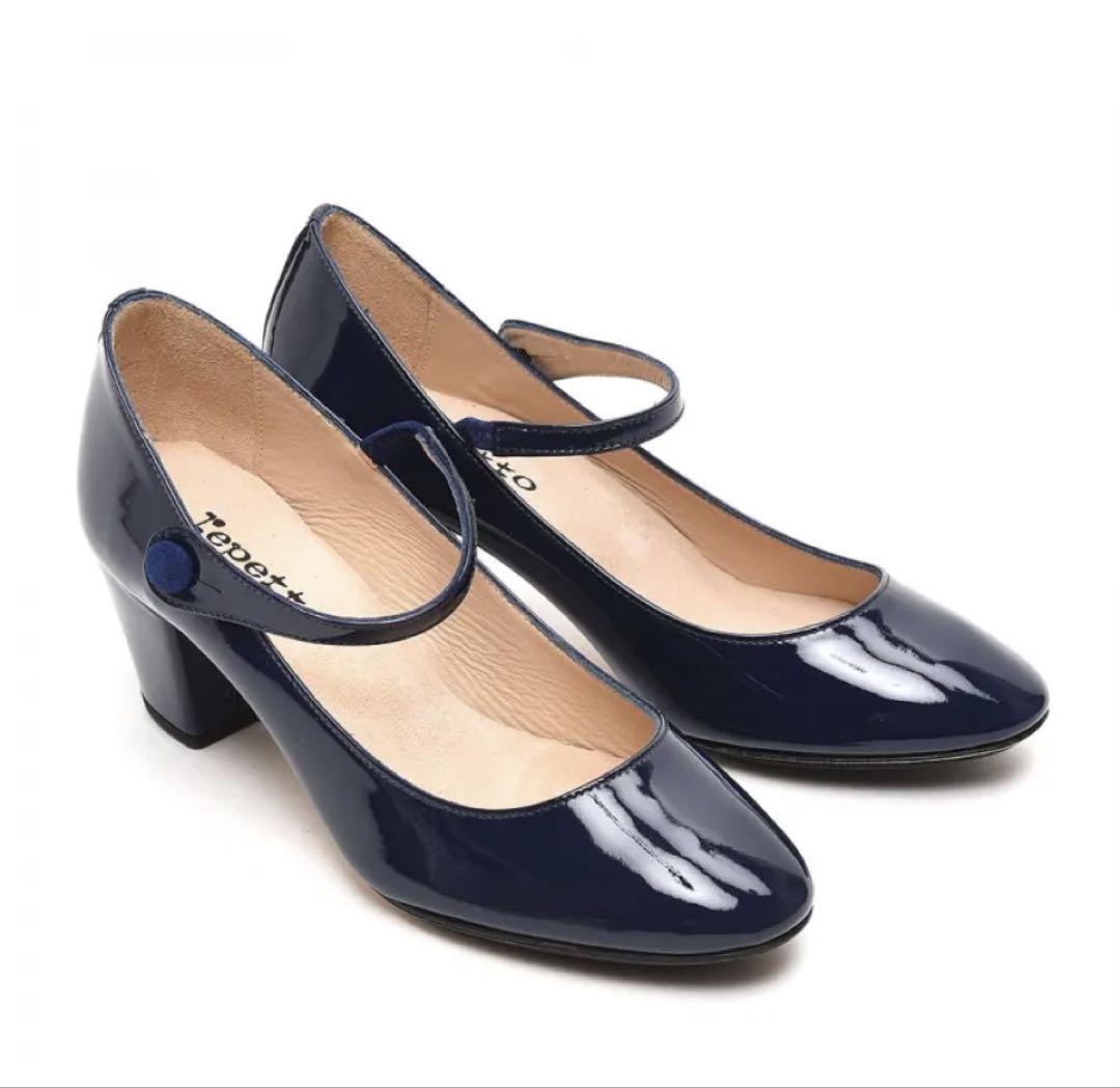 レペットrepetto エナメルストラップパンプス38ネイビー