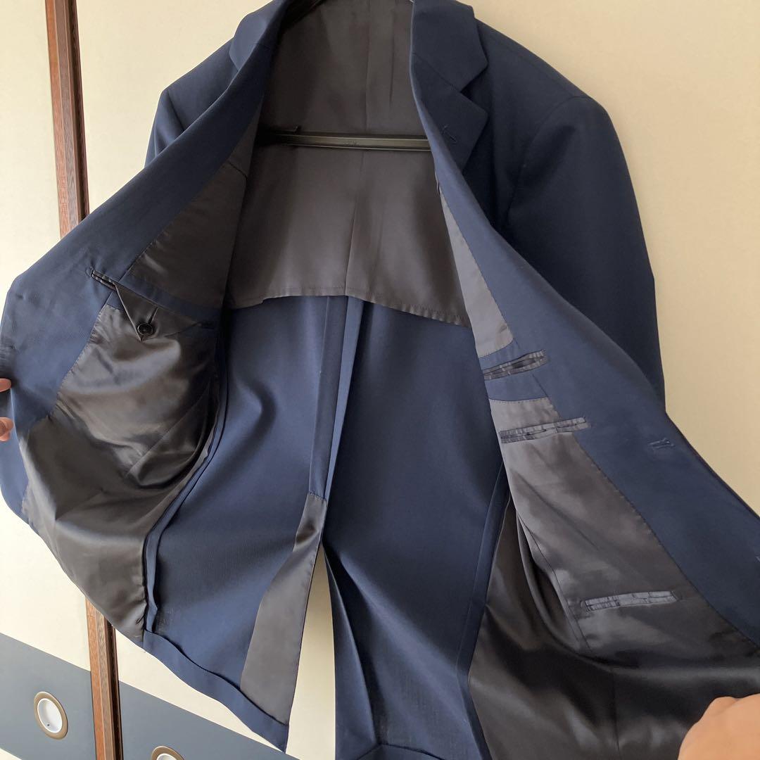 メンズスーツ　上下セット　セットアップ　2パンツ　3点セット　ネイビー　A6