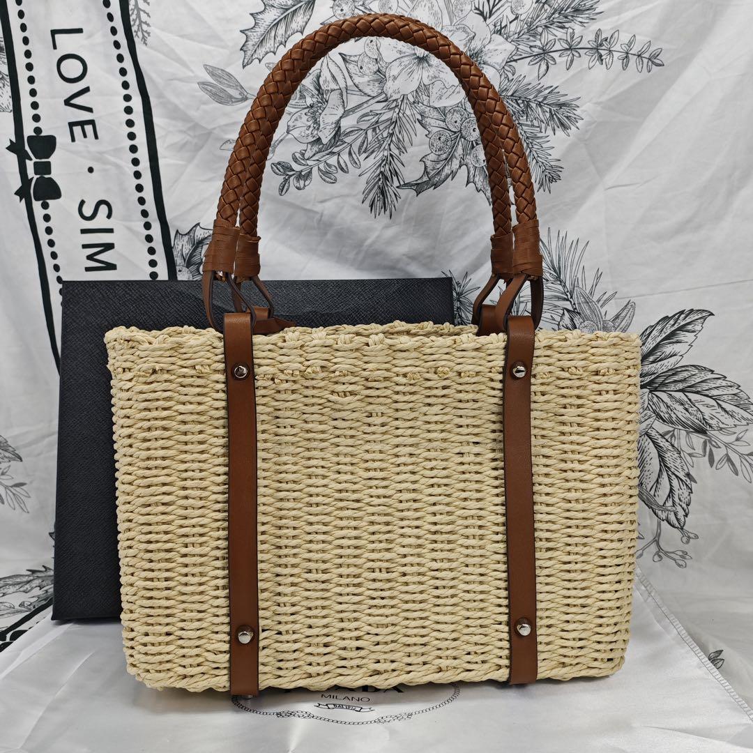 PRADA プラダ かごバッグ ナチュラルファイバーレザー 箱付き 画像2