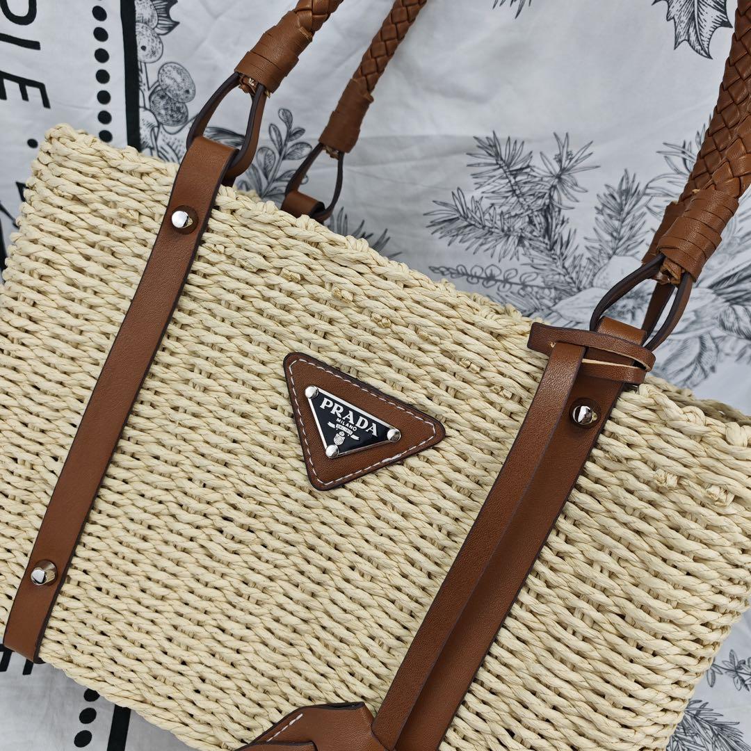 PRADA プラダ かごバッグ ナチュラルファイバーレザー 箱付き 画像3