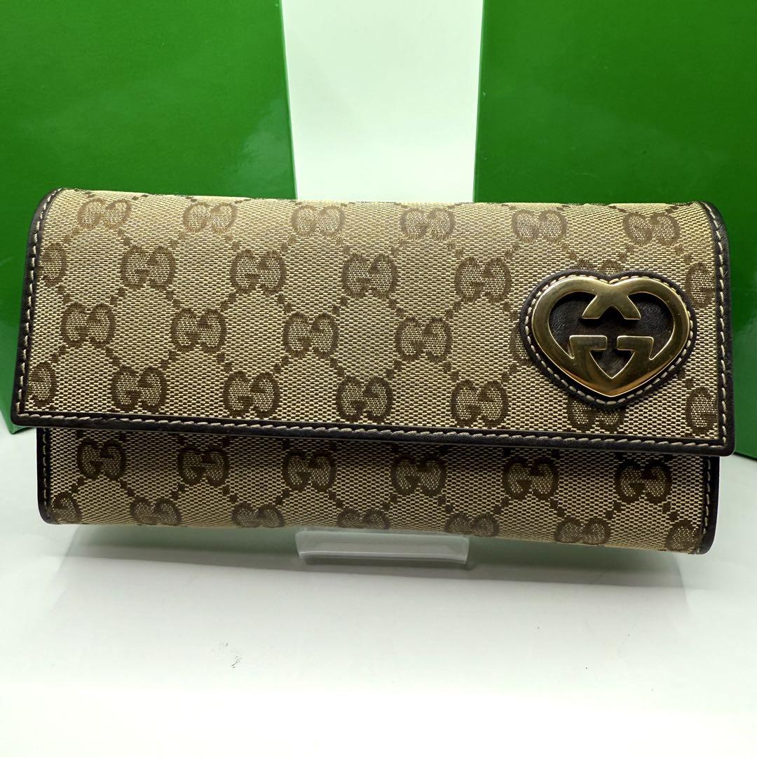 【美品✨】グッチ 長財布 GGキャンバス ラブリーハート インターロッキング