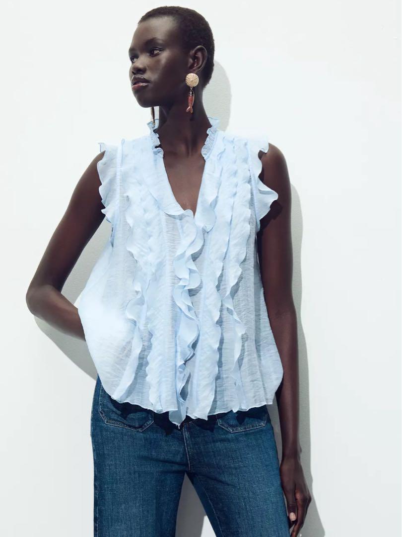 ZARA フリル付きフルイドトップス Sサイズ - メルカリ