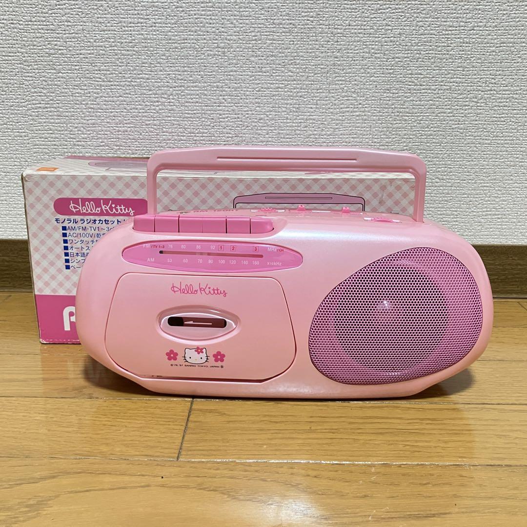 <ラジオ動作確認済み>【希少】レトロ　ハローキティ　ラジオカセット ハローキティ モノラルラジオカセットレコーダー レトロ 時代物