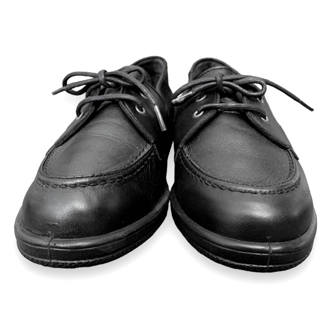 未使用】ecco 日本製 レザースニーカー 紐付きローファー24.0cm黒 人気