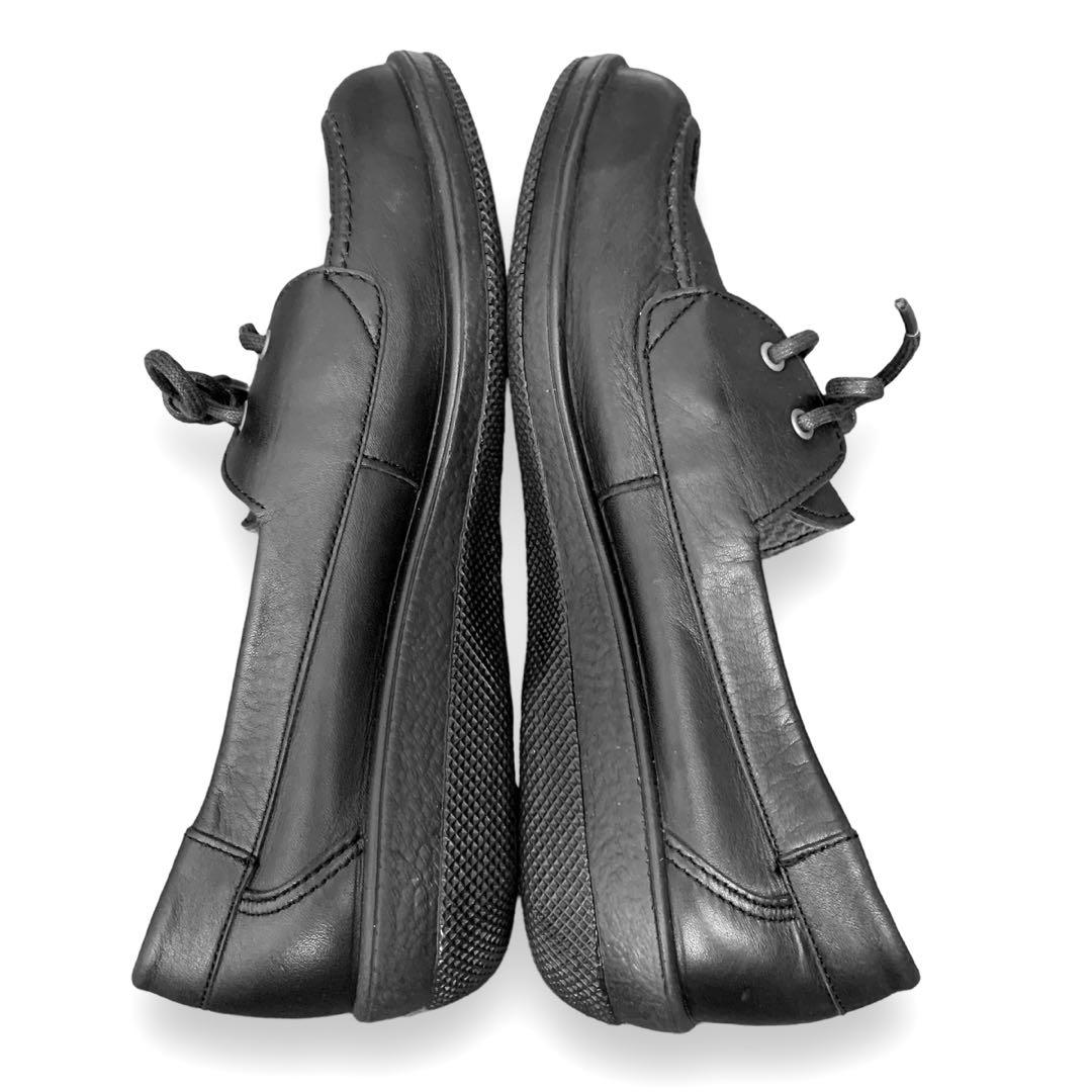 未使用】ecco 日本製 レザースニーカー 紐付きローファー24.0cm黒 人気