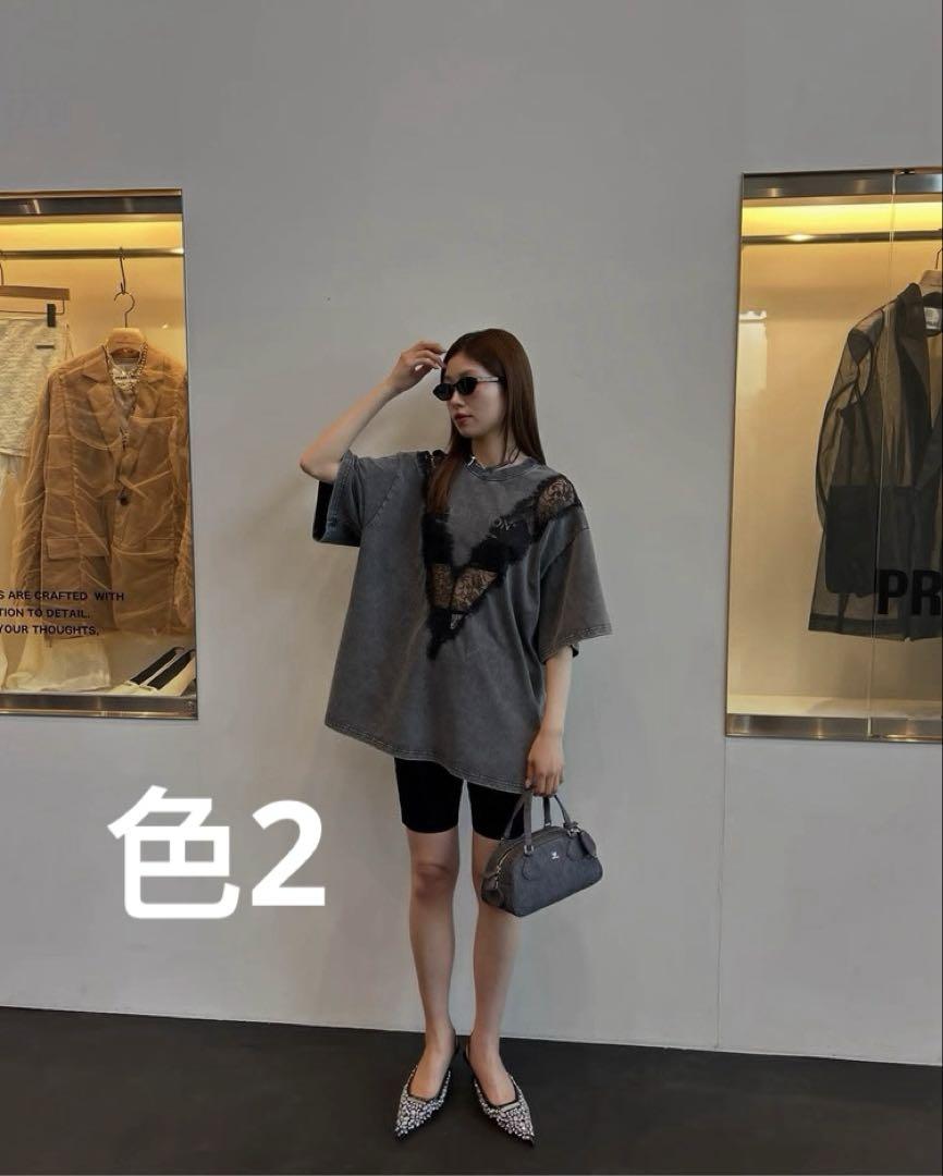 トップス prank project V -Cut Lace Logo Top