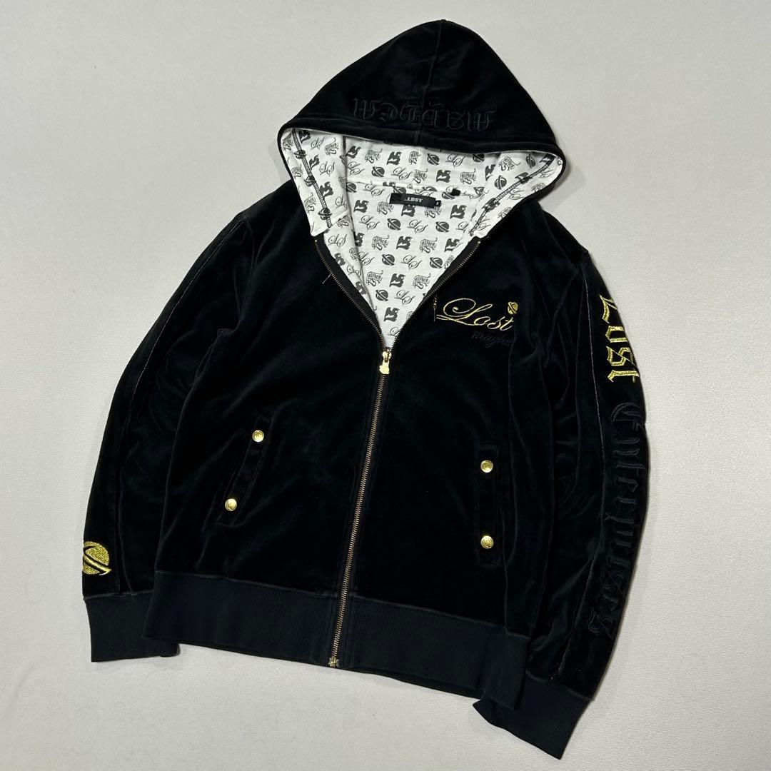 00s LOST ベロア ジップパーカー ラメ ゴールド 刺繍 お兄系 ロック
