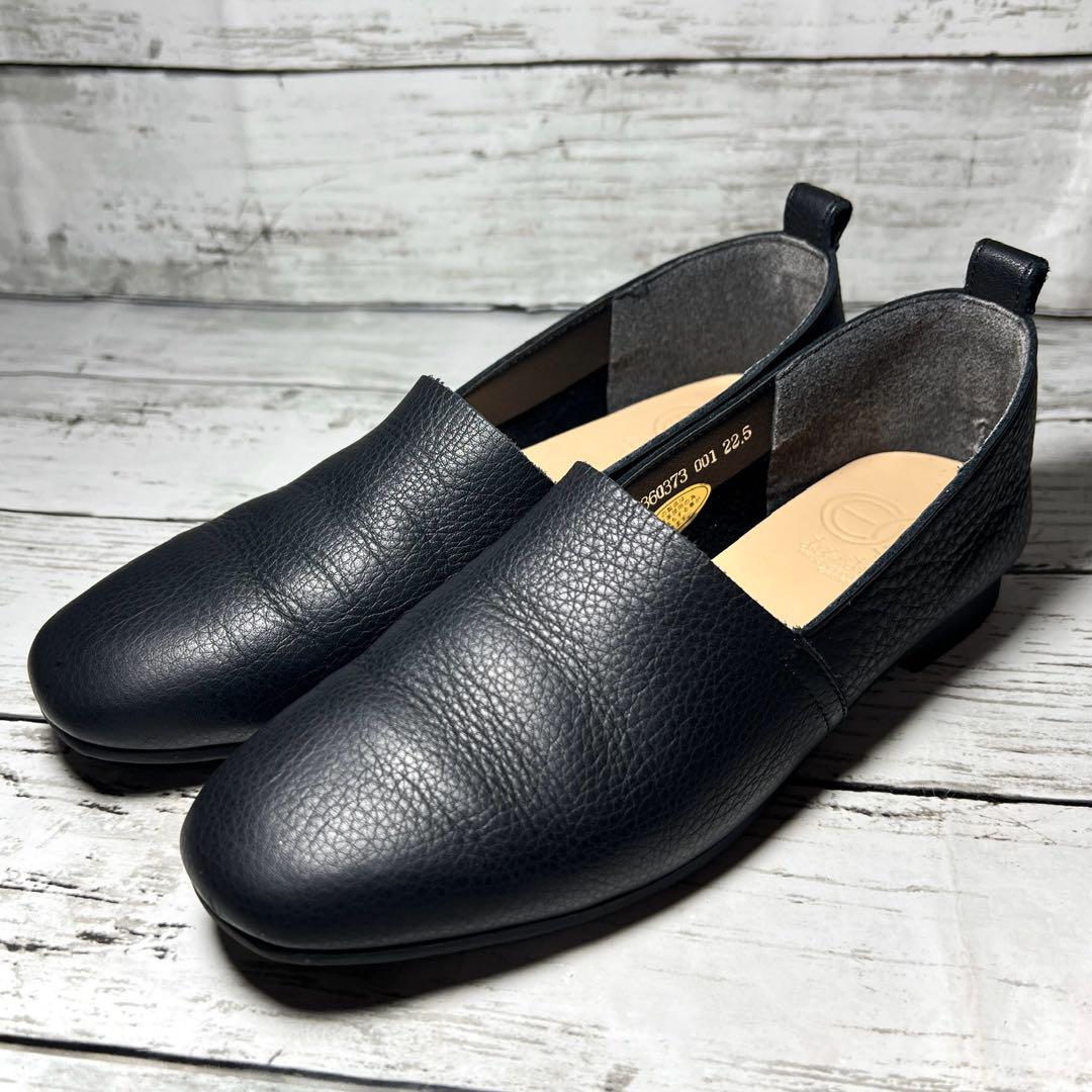 箱付き美品✨ENあしながおじさん Lカットフラットシューズ本革スリッポン黒レザー